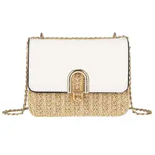 Соломенная Сумка через плечо, маленькая сумка через плечо с клапаном для женщин, тканая сумка, женская сумка-мессенджер, Соломенная женская пляжная сумка через плечо