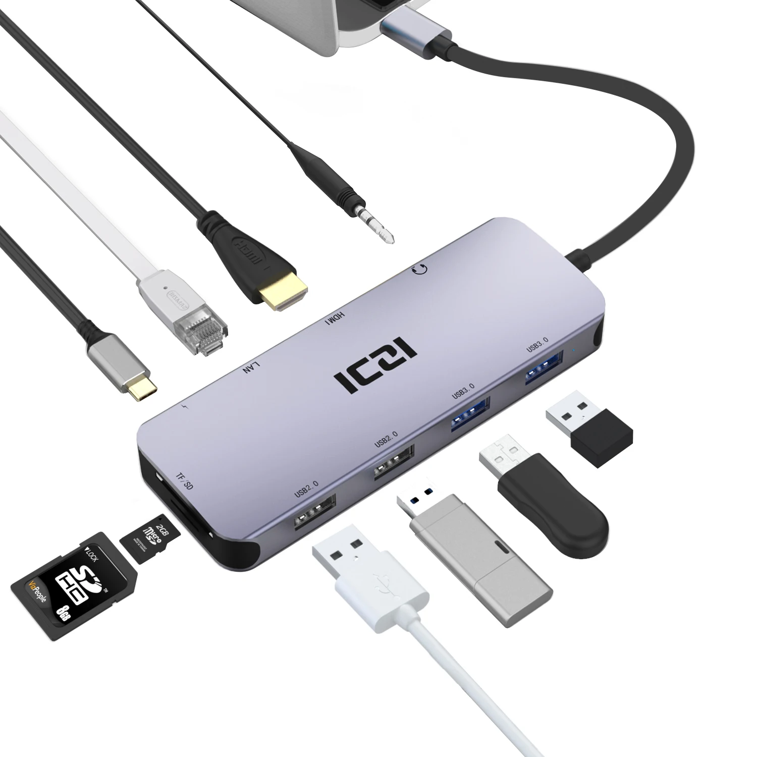 ICZI 10 в 1 USB C концентратор с 3,5 мм Аудио HDMI LAN TF \ SD слот USB 3,0 2,0 для Macbook huawei mate 10 \ 20 P20 samsung S8 S9 Note 9