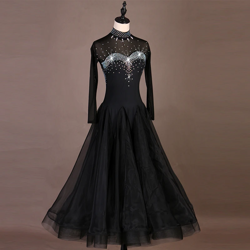 Костюмы для бальных танцев конкурс платье обычные платья Современный костюм бальное платье, для вальса синий черный mq205