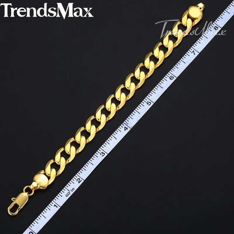 Trendsmax Jewelry Set Bracelet Necklace Men's Yellow Gold Filled Curb Cuban Link Chain 12mm KGS274