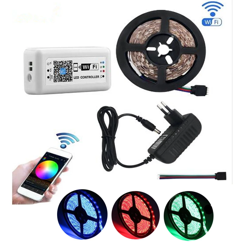 

Wifi Smart RGB Strip Lights 5050 DC 12V with WiFI Controller and 3A Power Transformer