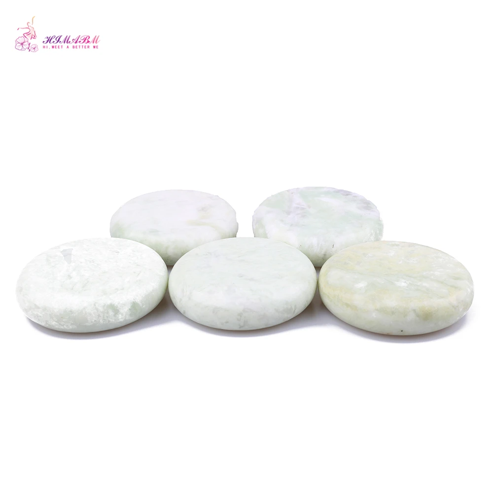 HIMABM 5 Pieces Natural Light Green Xiuyan Jade Hot Spa Basalt Stone Massage Basalt Stone Lava Rocks 80*80*20mm wholesale HIMABM 5 Pieces Natural Light Green Xiuyan Jade Hot Spa Basalt Stone Massage Basalt Stone Lava Rocks 80*80*20mm wholesale
