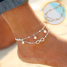 Bohemian Imitation Pearl Anklets For Women Good Luck Infinity Charm Ankle Bracelet Charm Beach Foot Jewelry Accessories Gifts