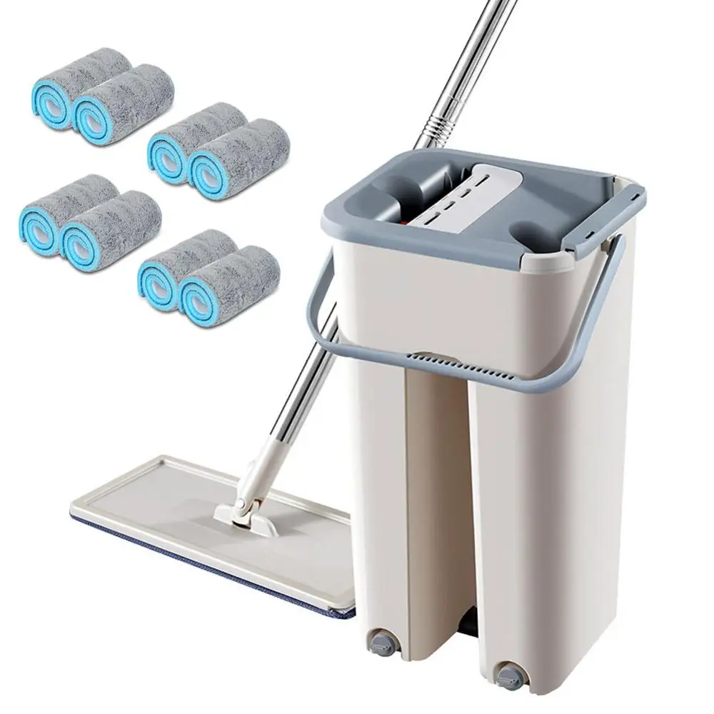 TG-Motors Automatic Spin Mop Avoid Hand Washing Ultrafine Fiber Cleaning Cloth Home Kitchen Wooden Floor Lazy Fellow Mop - Цвет: Eight pcs mop head