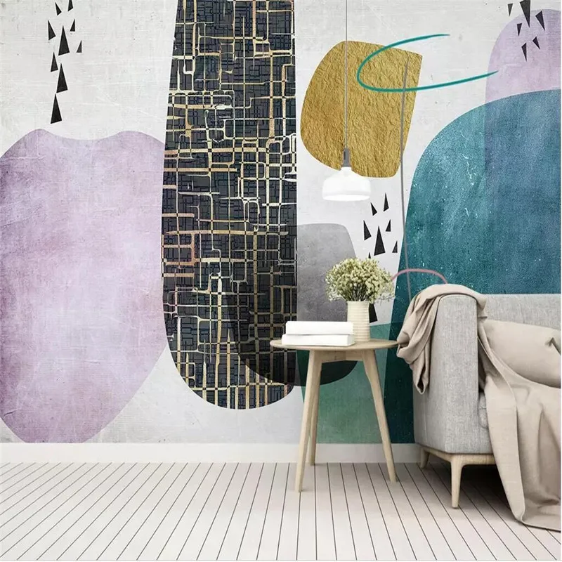 

Personality abstract geometric square TV background wall professional production of high-end mural factory wholesale