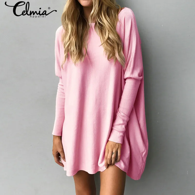 Celmia 2018 Oversized Women Sweater Long Sleeve Work Shirt O Neck Casual Tops Autumn Knitted Pullover Solid Sweater Plus Size