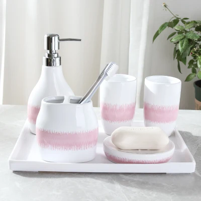Набор из шести предметов для ванной комнаты, набор керамических стаканчиков для мытья фламинго, чашка для чистки лосьона, поднос для бутылки, аксессуары для ванной комнаты, свадебный подарок - Цвет: B