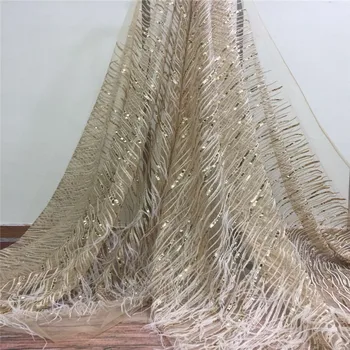 

African Lace Fabric 2018 High Quality Nigerian Sequins /plume Lace Fabrics With Hand-cut Sewing Accessories for Dresses HJ964-1
