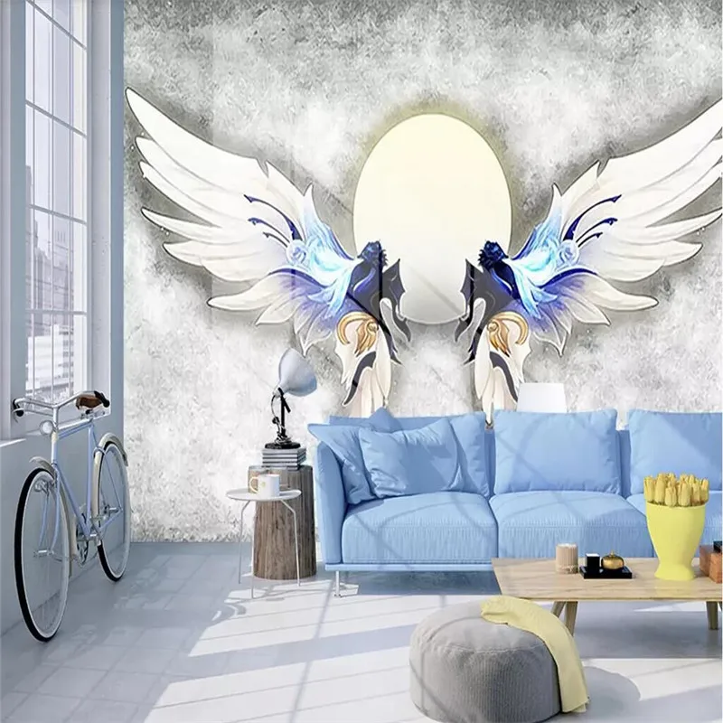 

3D stereo angel wings cement living room bedroom wall professional production of high-end mural factory wholesale