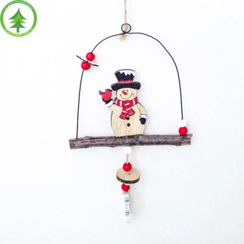Металлический деревянный фонарь форма висячие украшения Рождественская елка Декор стоящий Санта Клаус Снеговик дверной кулон красный бисер Вечерние поставки