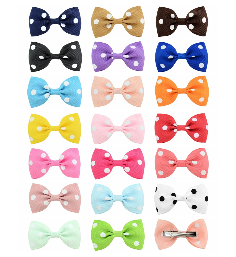 1set/20pcs 2.75 Colorful Barrettes for Kids Ribbon Hair Clip Dot Bows