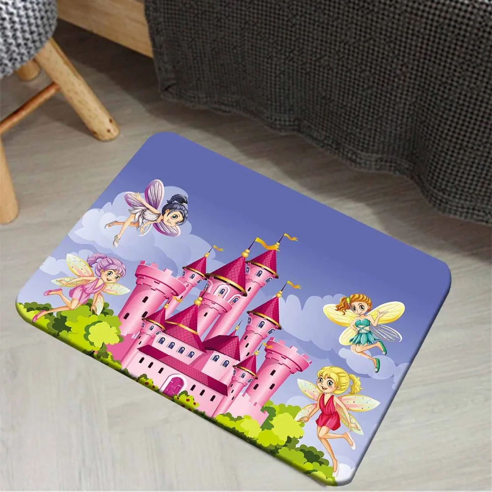 Еще голубое небо зеленый цветочный облако розовый замок, феи 3d мультфильм печати Нескользящие половик домашний декор прихожей детей коврик для комнаты