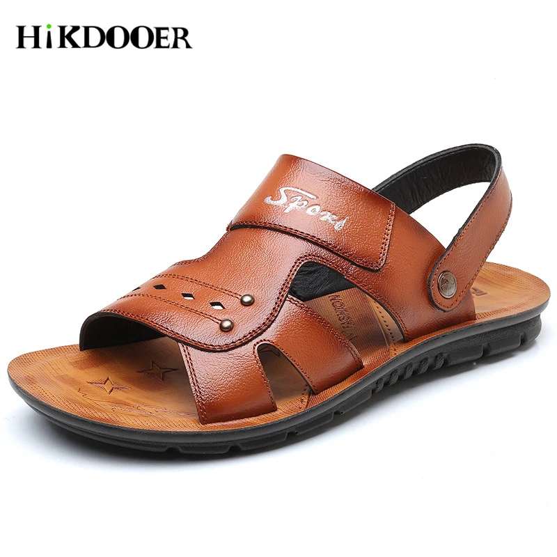 

2018 Men Genuine Leather Sandals Casual Leather Shoes Male Fashion Sandal Summer Beach Shoes Flats Men Outdoor Sandals