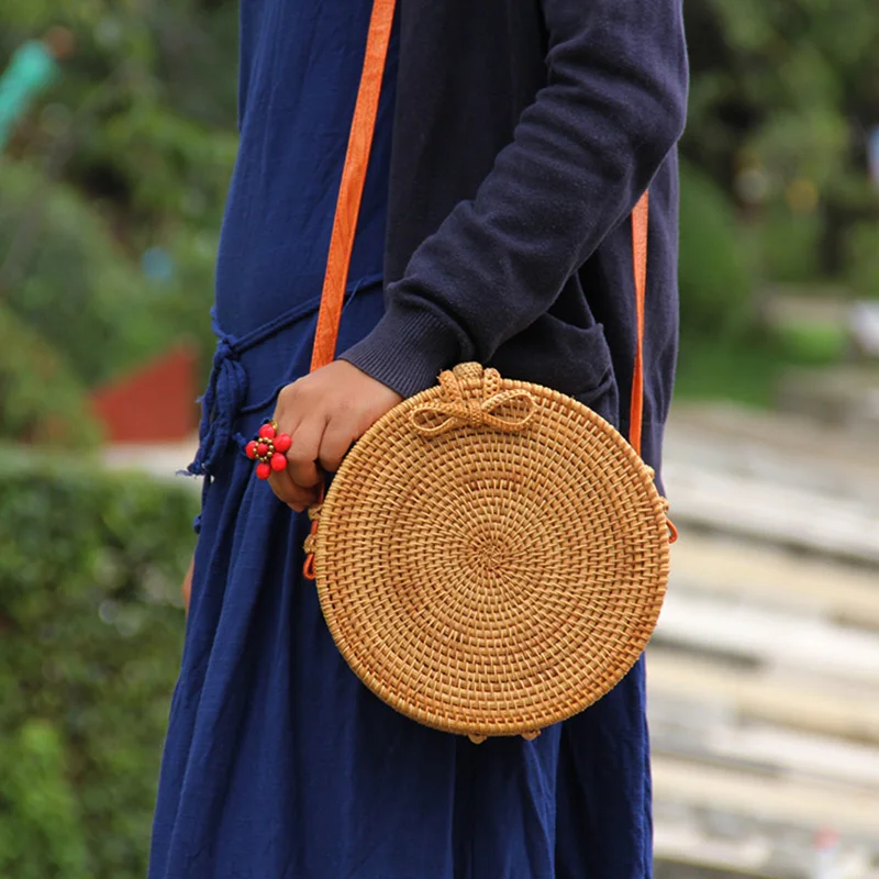 Women Woven Bag Round INS Popular Bohemia Vintage Rattan Straw Bags Handmade Vietnam Circle Female Shoulder Bag Crossbody SS3097 (5)