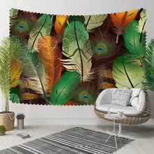 Else Green Brown Orange Bird Peacock Feathers Animal 3D Print Decorative Hippi Bohemian Wall Hanging Landscape Tapestry Wall Art