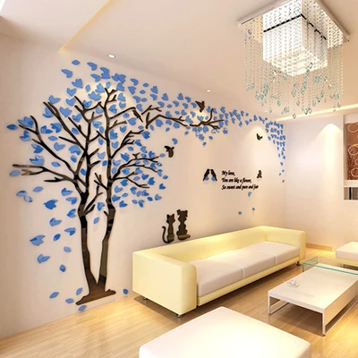 Креативные 3D зеркальные настенные наклейки с кошкой и деревом для гостиной, спальни, теплый домашний декор, 3D DIY стикер на стену, украшение для свадебной комнаты, лес - Цвет: Left