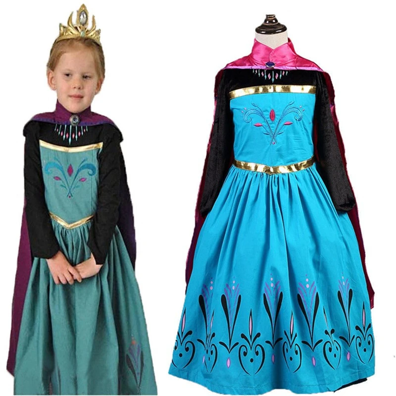 

Winter Snow Queen Children's fantasy Anna Dresses for Girls Costumes with Cloak Carnival Girl Clothes Kids Elsa Princess Dress