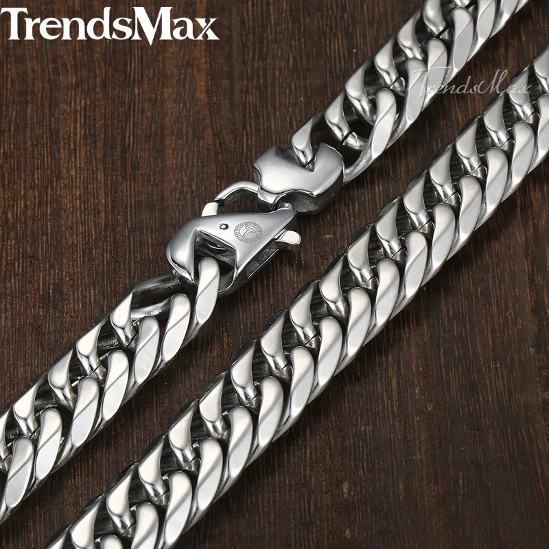 Trendsmax 15 мм 60 см 70 см 316L Нержавеющая сталь ожерелье для мужчин серебряный цвет Снаряженная кубинская звено Мужская цепь KHN57