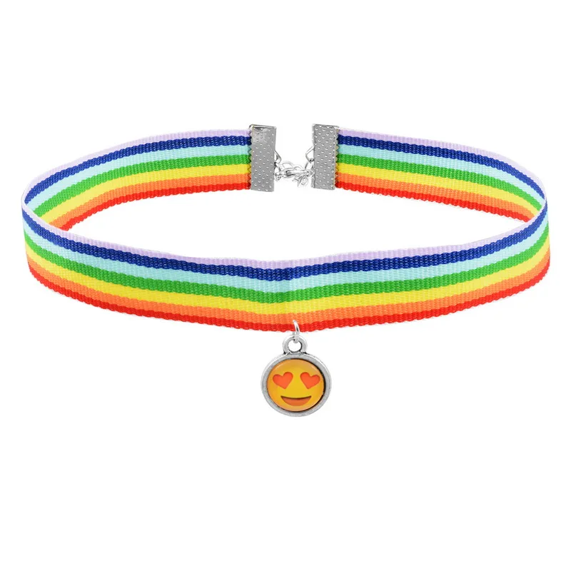 FUNIQUE Bonito Emoji Colorful Rainbow Gargantilha Colar Mulheres Homens Binários do Orgulho Gay LGBT Clavícula Gargantilhas Declaração de Colar Simples