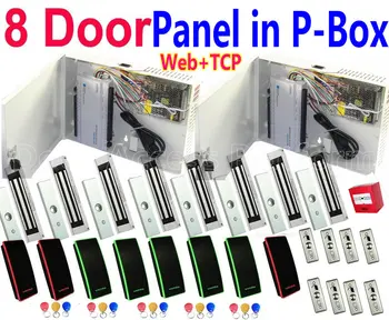 

New 8 Door All-in-One PSU Power Box kits Access Controller System by Controller Panels Web+TCP/IP+RFID Card reader+Magnetic lock