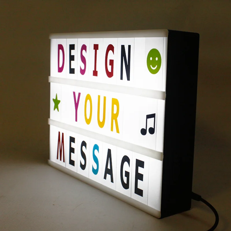 

High quality LED A4 Cinematic light Box with stroage box diy Letters symbols emojis for shop & home decor