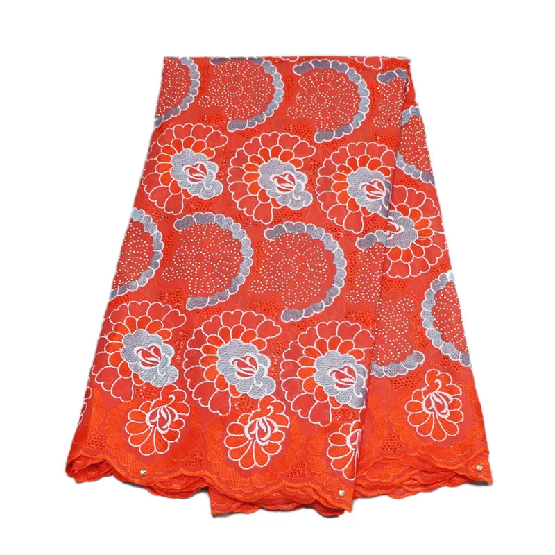 

HFX Newest Red Embroidered Stones High Quality Nigeria African Wedding Lace Fabric Cotton Swiss Voile Lace In Switzerland L119-9