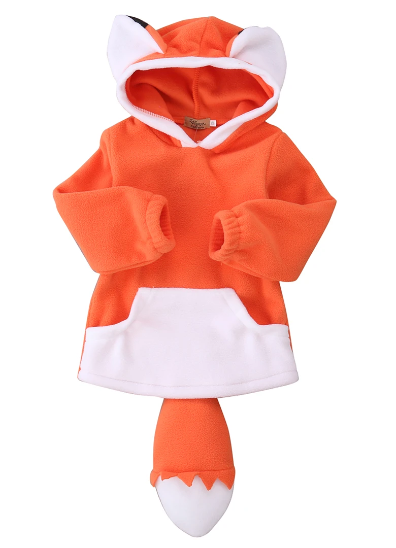 Новая стильная Осенняя коллекция года, теплая цельная верхняя одежда для маленьких мальчиков и девочек, куртка, пальто комплект одежды с капюшоном с изображением лисы - Цвет: Оранжевый