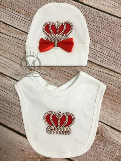 MIYOCAR/Модная хлопковая Корона из страз для детей от 0 до 6 месяцев, комплект с шапкой и нагрудником, уникальный дизайн, подарок для детского душа, шикарная детская одежда HB8 - Цвет: HB5