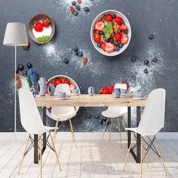 

Else Gray Floor Red Strawberry White Powder Sugar 3d Print Photo Cleanable Fabric Mural Home Decor Kitchen Background Wallpaper
