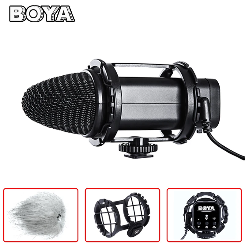 

BOYA BY-V02 Stereo Audio Condenser Microphone with Windshield for Canon Nikon Sony DSLR Camcorder Audio Recorder Video Shooting