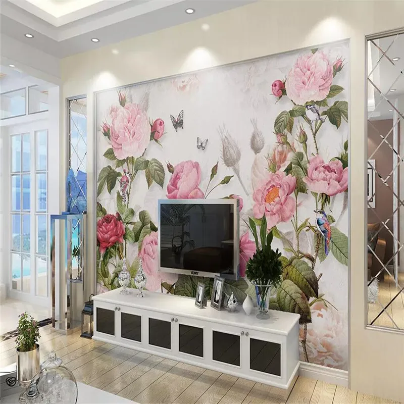 Hand-painted flower plant living room TV background wall custom high-end mural factory wholesale wallpaper mural photo wall Hand-painted flower plant living room TV background wall custom high-end mural factory wholesale wallpaper mural photo wall
