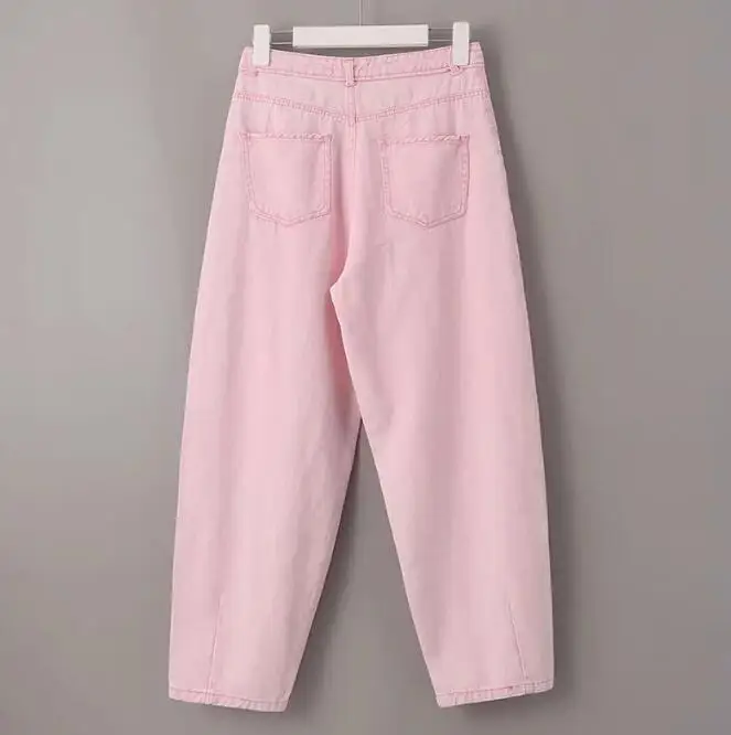 Trendy Women Loose Boyfriend White Pink Jeans High Street Chic Oversize Denim Trousers Pink Jeans Pant