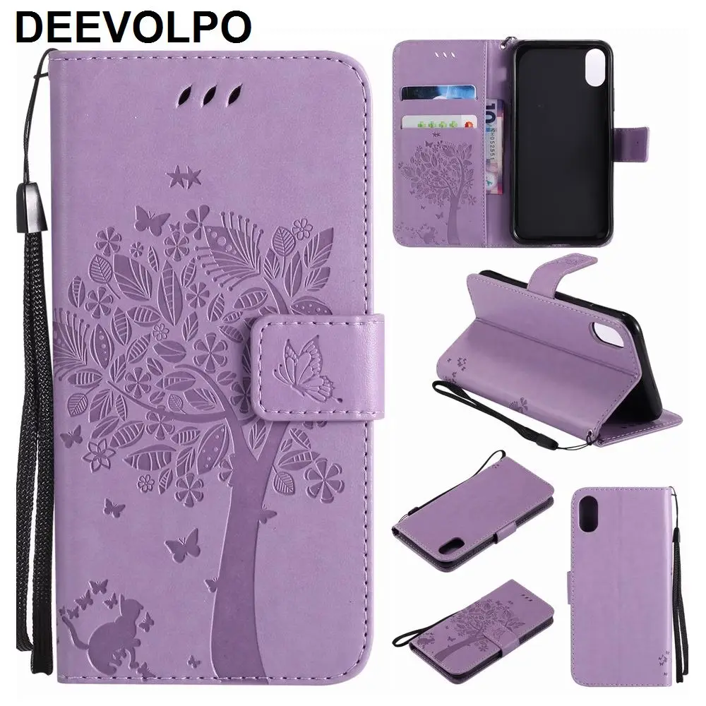 

Mobile Phone Cases PU Leather For iPhone X 6S 7 8 Plus 4 4S 5S SE Touch 5 6 Card Slot Covers Tree Butterfly Embossing Pouch P06Z