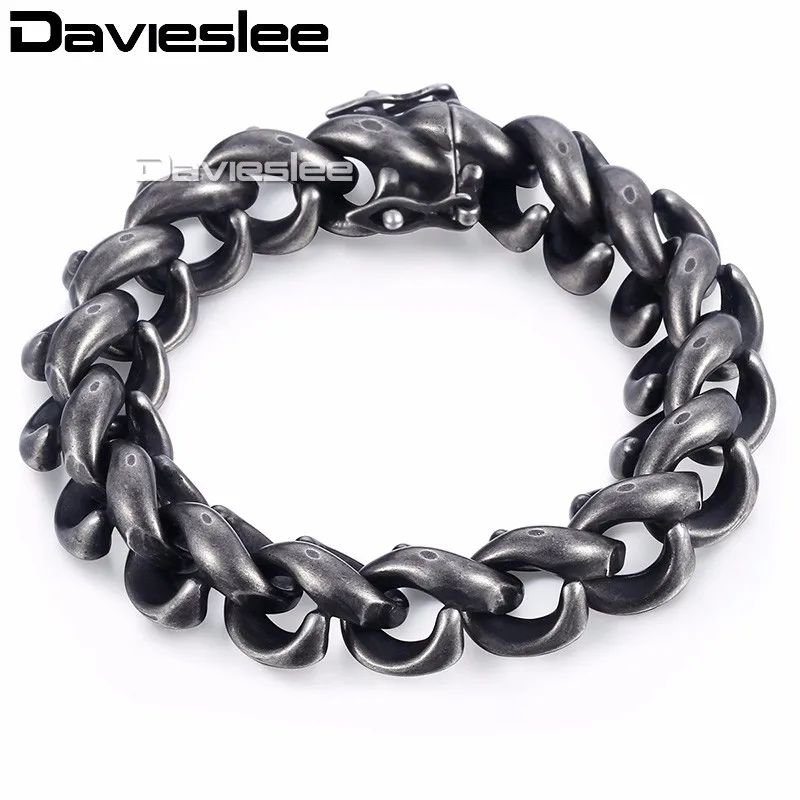 Pаспродажа Davieslee мужские браслет подъем s браслет 316L Нержавеющая сталь магнит застежка Gunmetal тон 15 мм lhb473