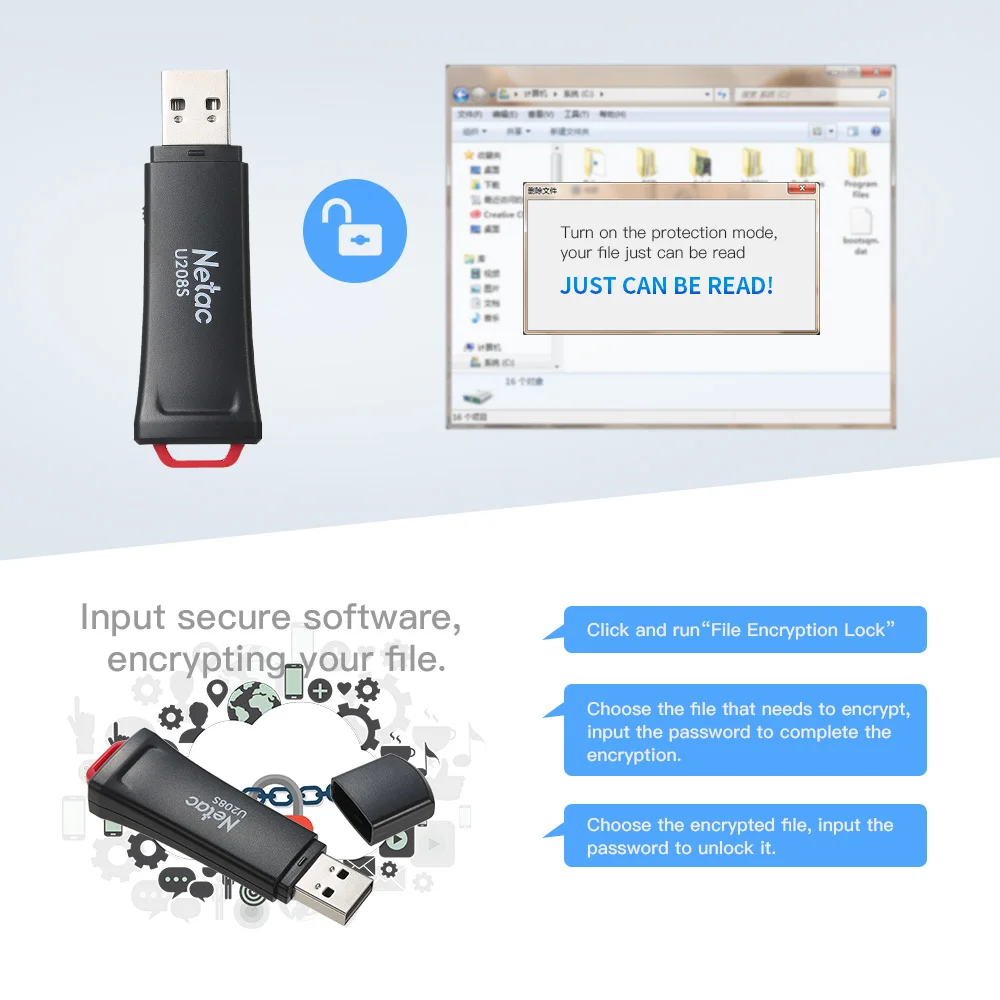 Netac защиты записи USB флэш накопитель 8 ГБ 16 32 64 2 0 3 Гб оперативной памяти встроенной