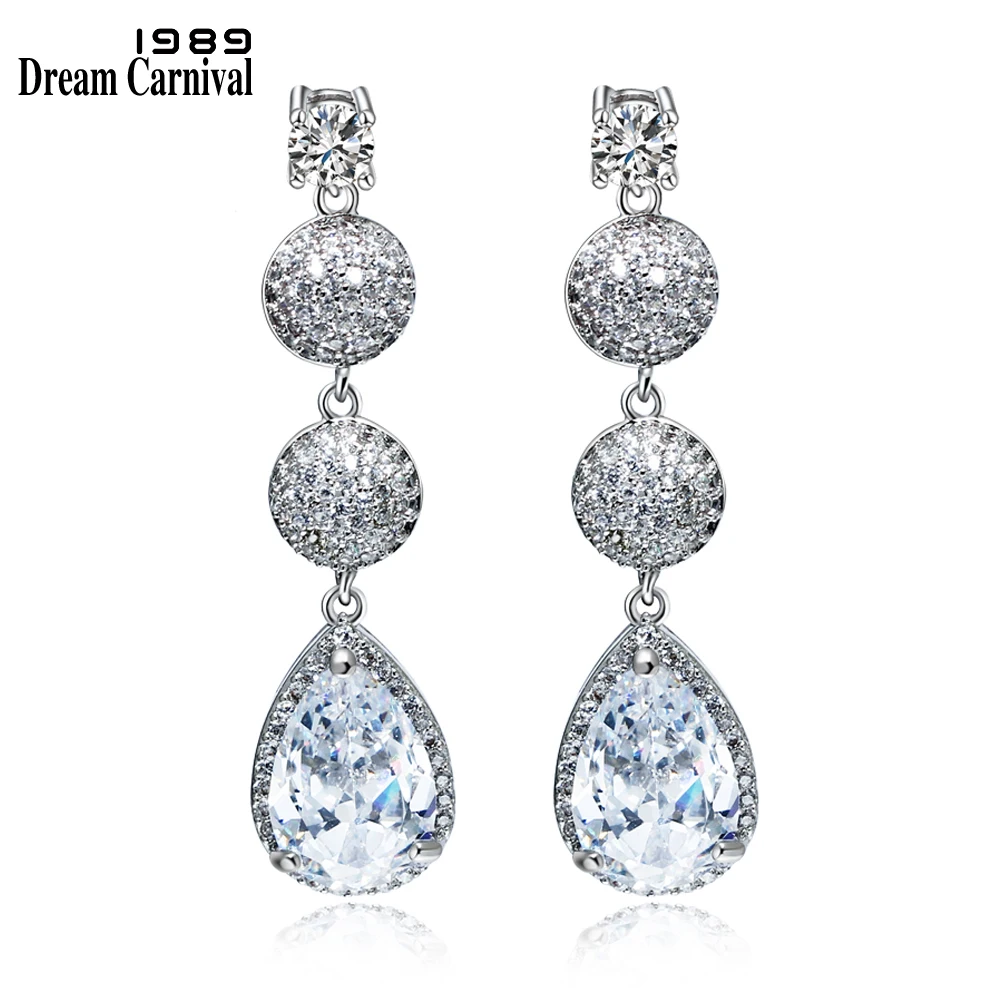 

DreamCarnival1989 Fancy Elegant Design Bohemia Style CZ Stones Ladies Fashion Wedding Banquet Clear White Long Earrings SE07357R