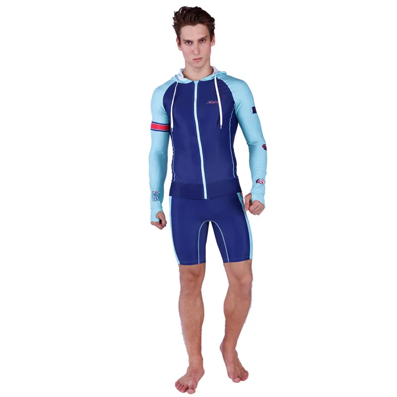 Men zipper Long Sleeve Rash guards Swimsuit Sunscreen Swimming Shirt Rash Guard split surfing