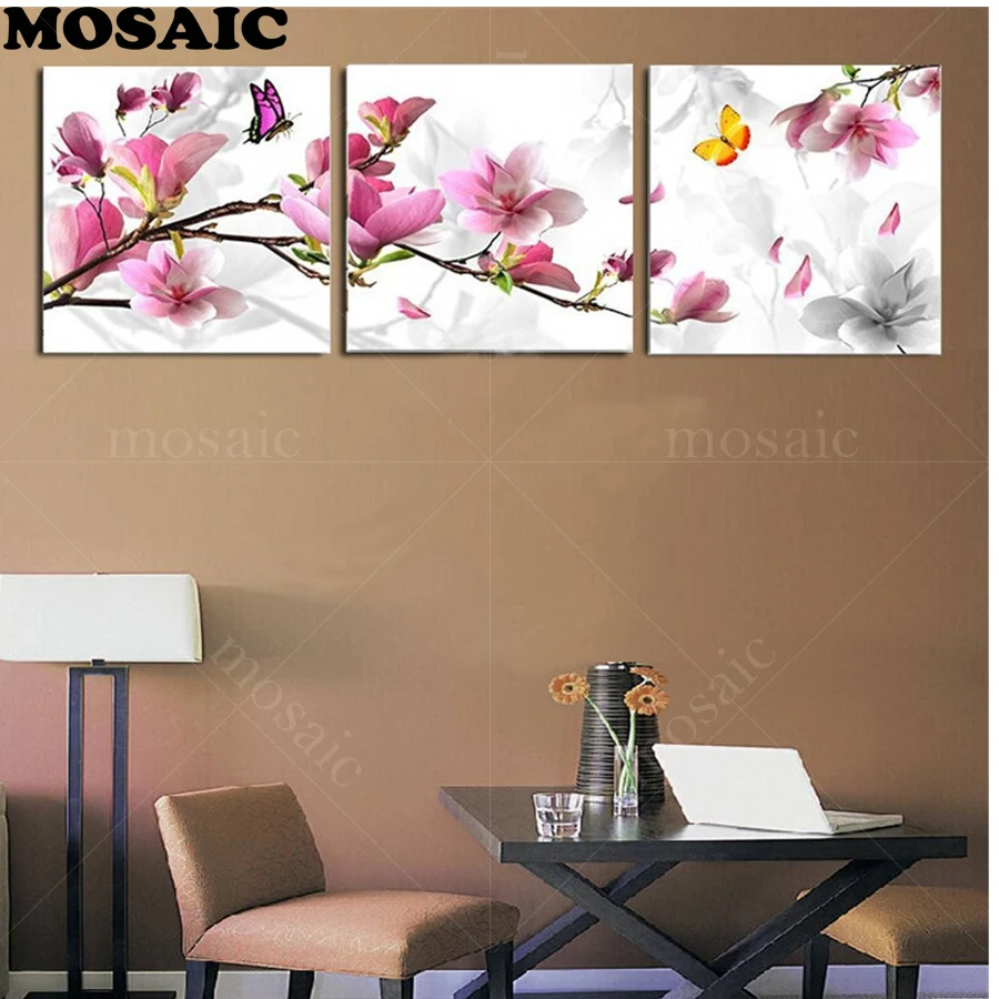 

Triptych,Full 5D Diy Diamond Painting Magnolia flower 3D Diamond Painting Full square Rhinestones Diamond Painting Embroidery
