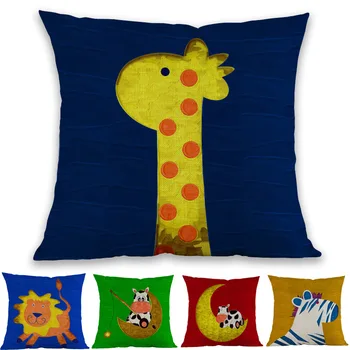 

Texture Of Oil Painting Style Cartoon Cute Animal Design Cows giraffe Pillow Case Children's Room Decoration Cushion Cover Gift