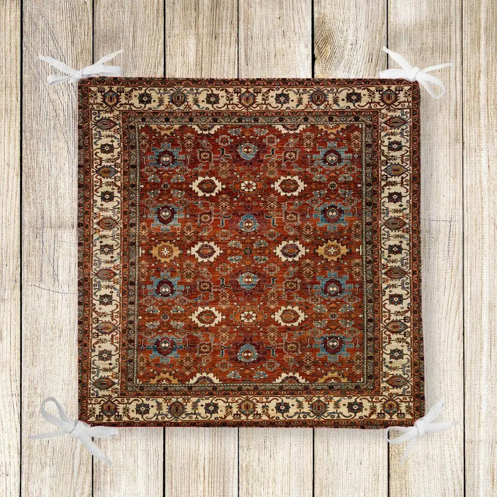buy Else Brown Authentic Ottoman Retro 3d Print Square Chair Pad Seat Cushion Soft Memory Foam Full Lenght Ties Non Slip Washable