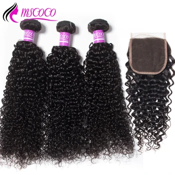 

MSCOCO Hair Curly Bundles With Closure Brazilian Hair Weave Bundles With Closure Remy Human Hair 3 Bundles With Closure 4 pcs