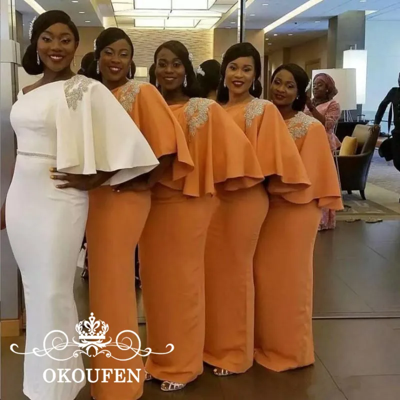 

African Women Beading One Shoulder Bridesmaid Dresses Country 2018 Long Mermaid Party Dress For Wedding Maid Of Honor Formal