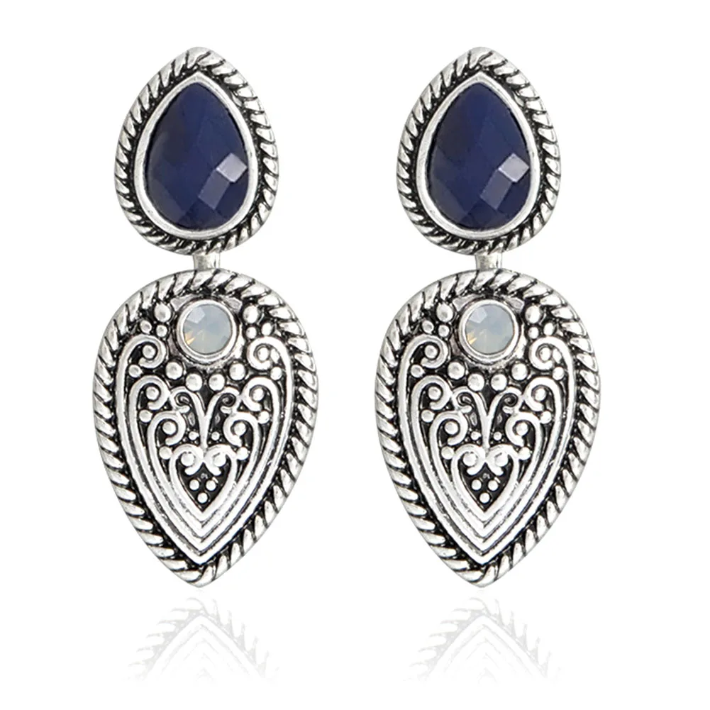 

Vintage Feather/Leaf Sculpt With Luxury Blue Semi Precious Crystal Zircon Studs Earrings For Ladies Presents