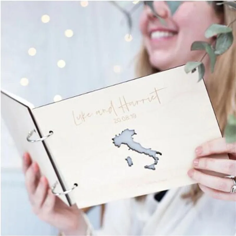 Guestbook Wedding Wooden Landscape Book,Guest Sign In Wedding Guest Book,A4 Alternatives World Map Lettering Book Album