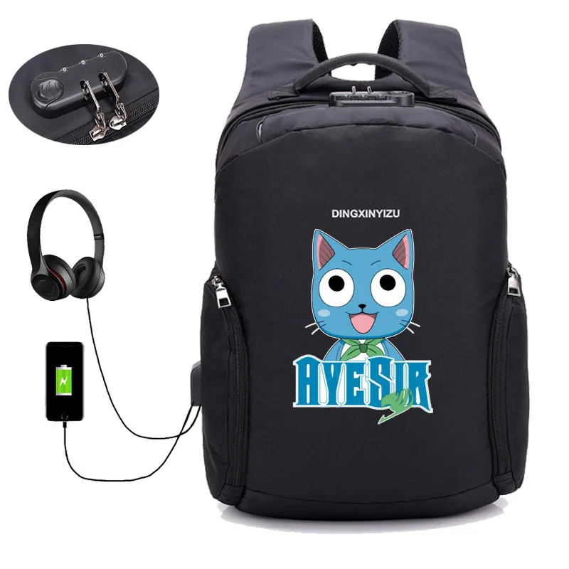 

USB Charge Anti Theft Backpack Japan anime Fairy Tail Backpack School student Bags Men Women Travel Backpack Waterproof bag