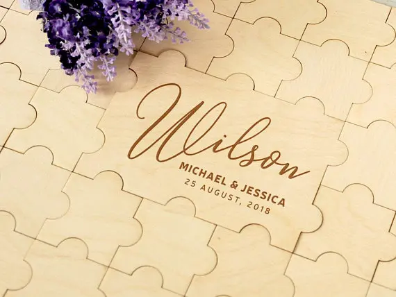 personalize rustic wood jigsaw puzzles wedding guest books Alternative signature guestbooks with sign board party photo props