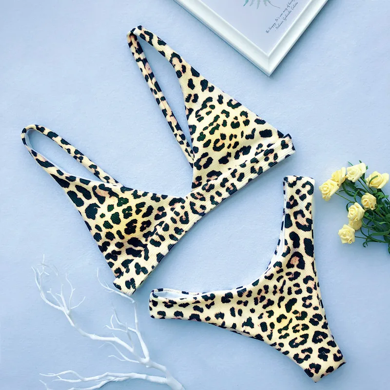 2019 Bikini Set Leopard Print Swimsuit Women Fashion Push-Up Padded Bra Beach Beachwear Swimwear |