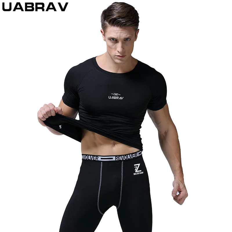 

UABRAV Summer Quick-dry Running T-Shirt Compression Breathable Gym Fitness Gogging Men Sport Short Sleeve Sport T-Shirts