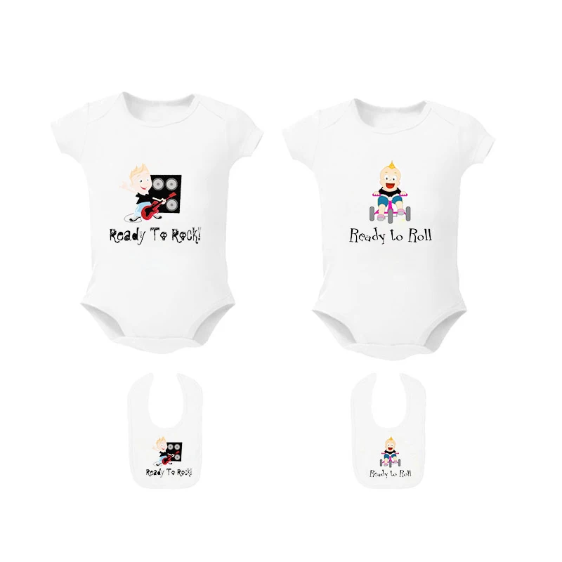 

Baby Clothes New born Summer Girl Boy Unisex White Cotton Short Sleeve Baby Bodysuit and Bib My Lil Sis Rock My Big Bro Rock