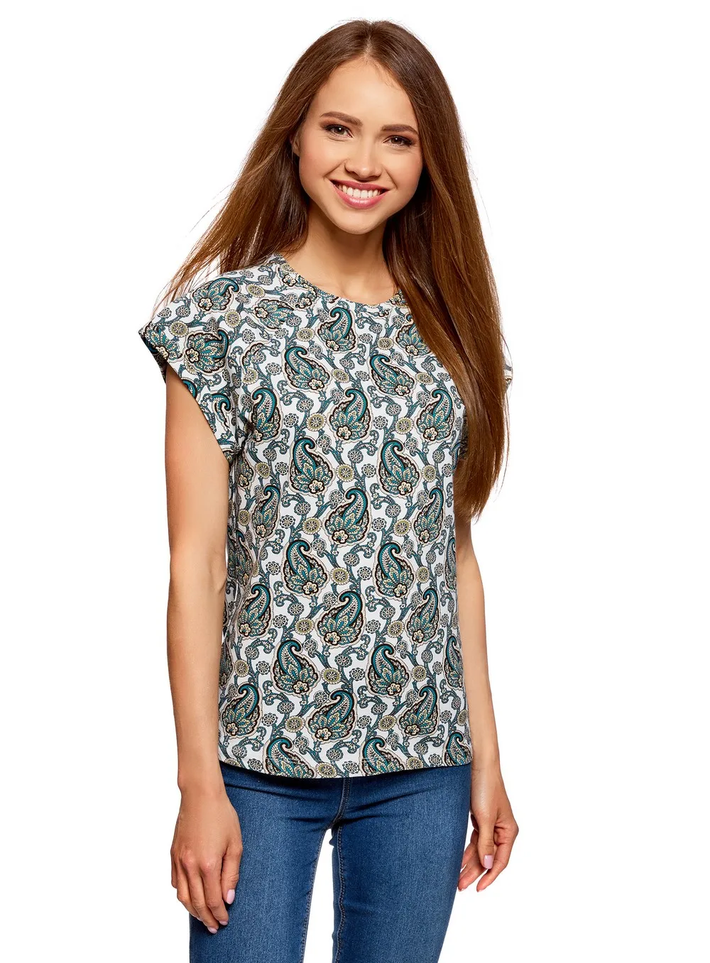 oodji Футболка хлопковая принтованная 14707001 18 46154|top tees|t-shirt cottontop cotton |